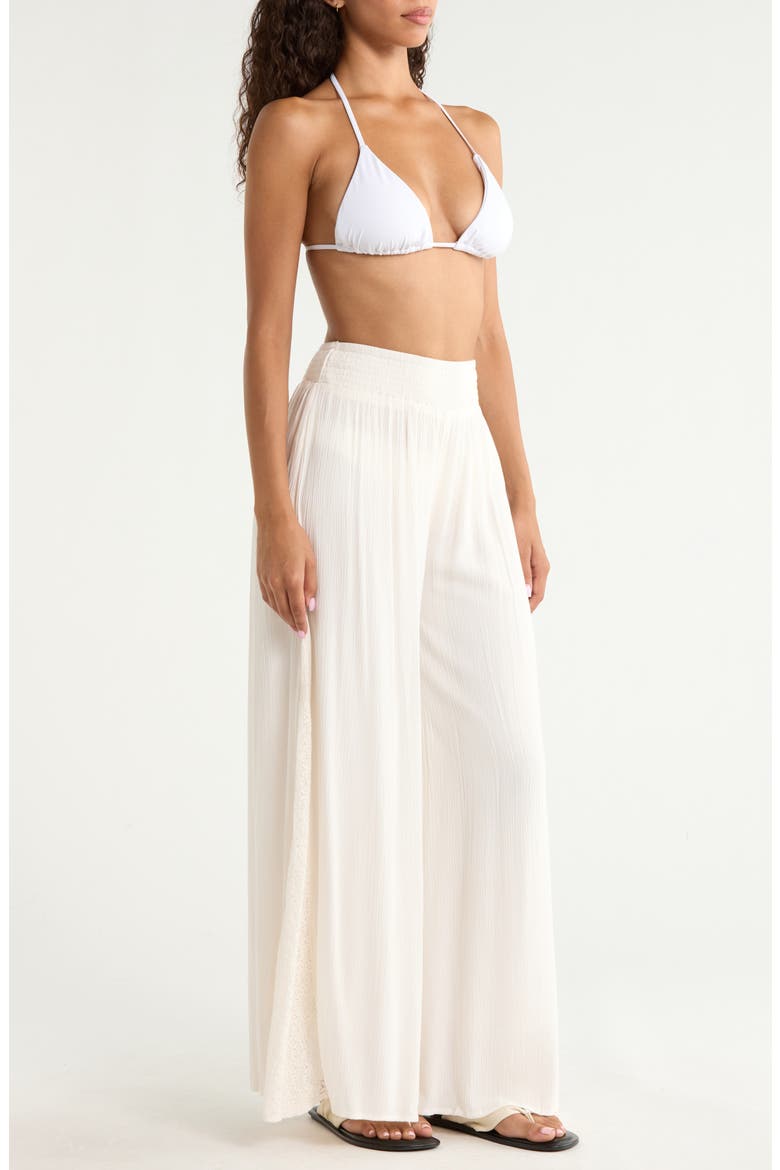 Lace Panel Wide Leg Cover-Up Pants, Alternate, color, OFF WHITE