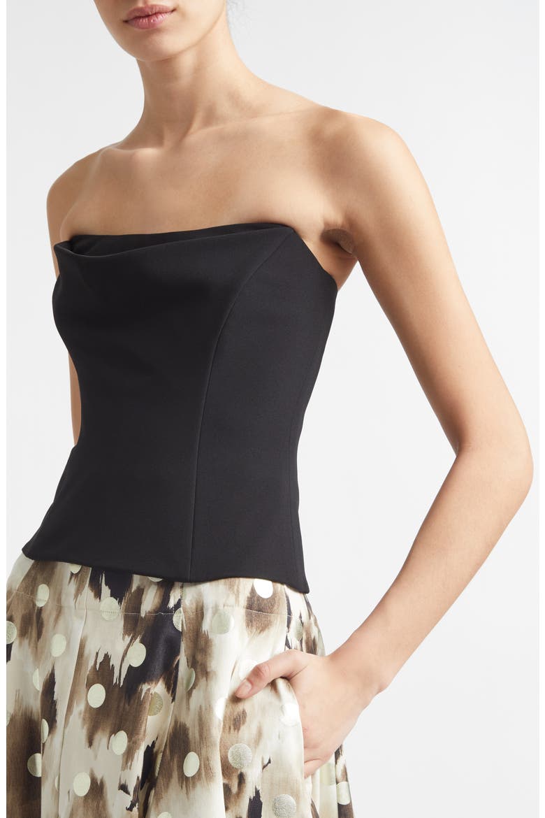 Draped Fluid Crepe Bustier, Alternate, color, BLACK