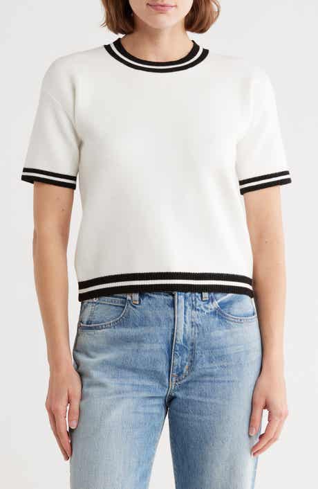 Vigoss Tipped Short Sleeve Sweater