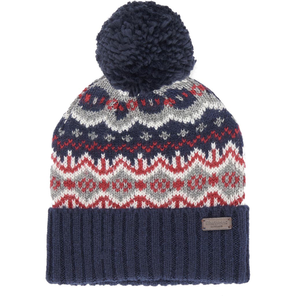 Barbour Fair Isle Pompom Beanie In Blue