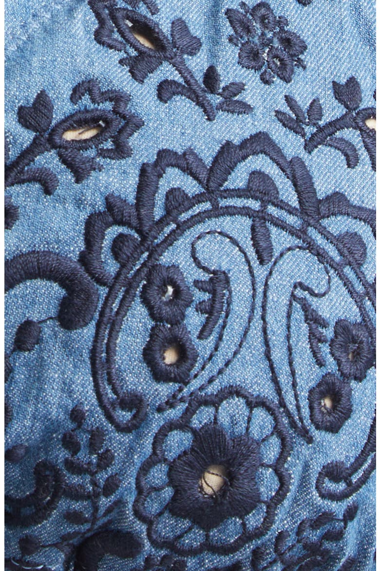 Aster Paisley Embroidered Denim Two-Piece Swimsuit, Alternate, color, DENIM