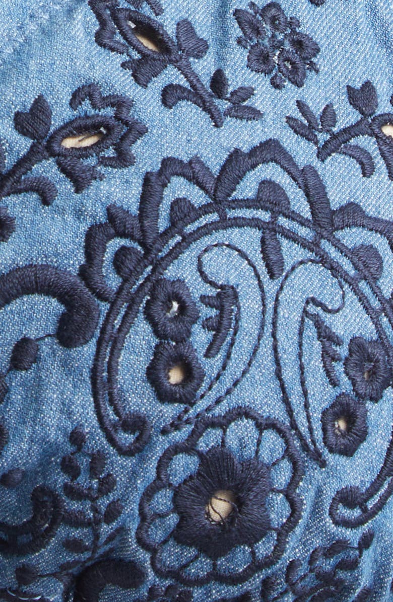 Zimmermann Aster Paisley Embroidered Denim Two-Piece Swimsuit, Alternate, color, Denim