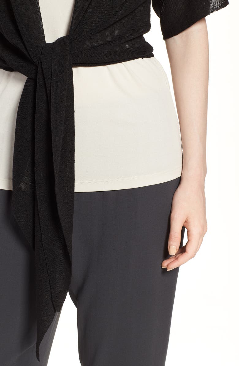 Eileen Fisher Tie Front Organic Linen Blend Cardigan, Alternate, color, 