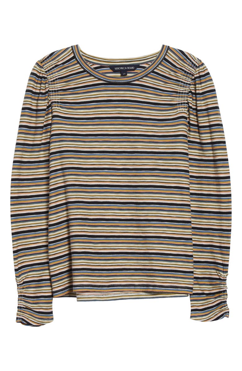 Veronica Beard Remus Stripe Ruched Long Sleeve T-Shirt, Alternate, color, Variegated Multi Stripe