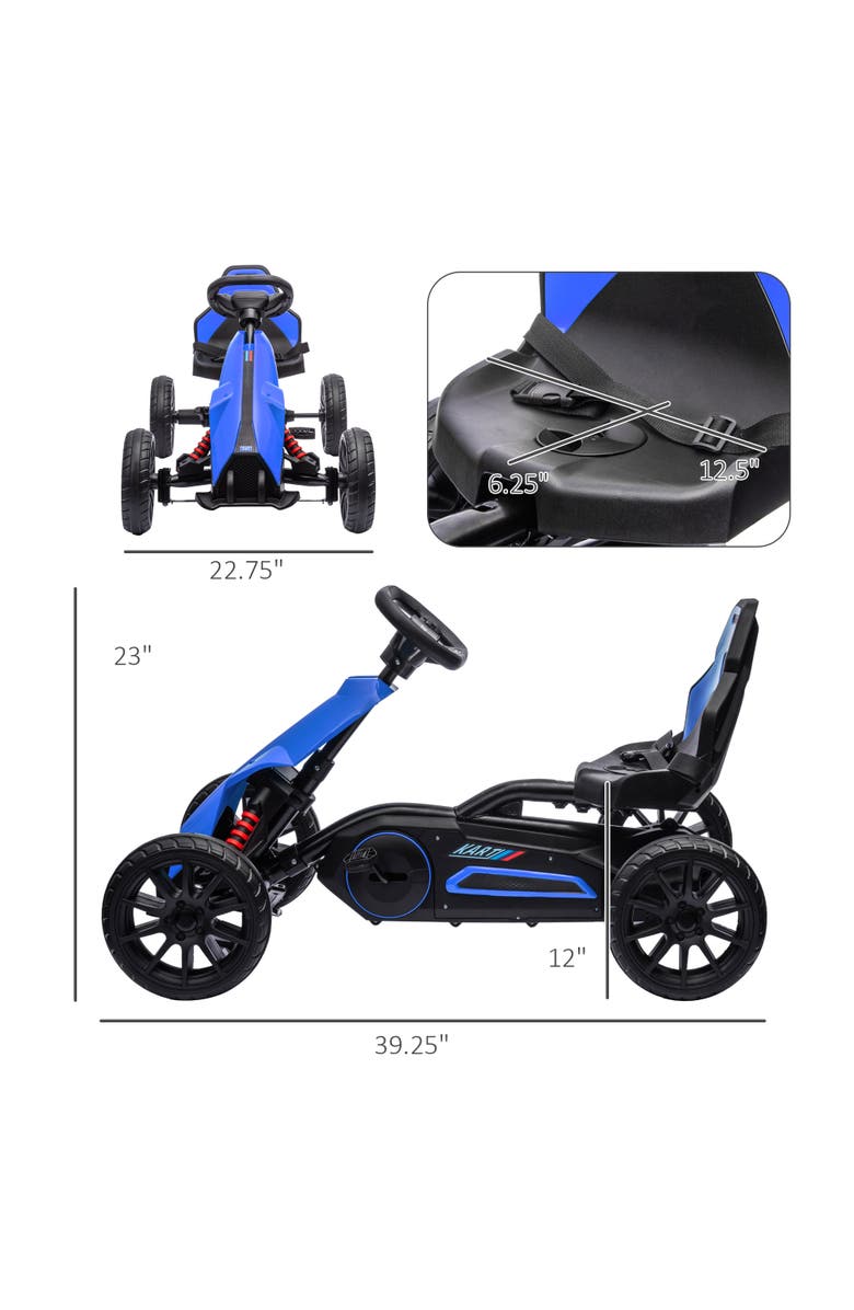 Aosom Kids Pedal Go Kart with Adjustable Seat Swing Axle Handbrake EVA Wheels, Alternate, color, Blue