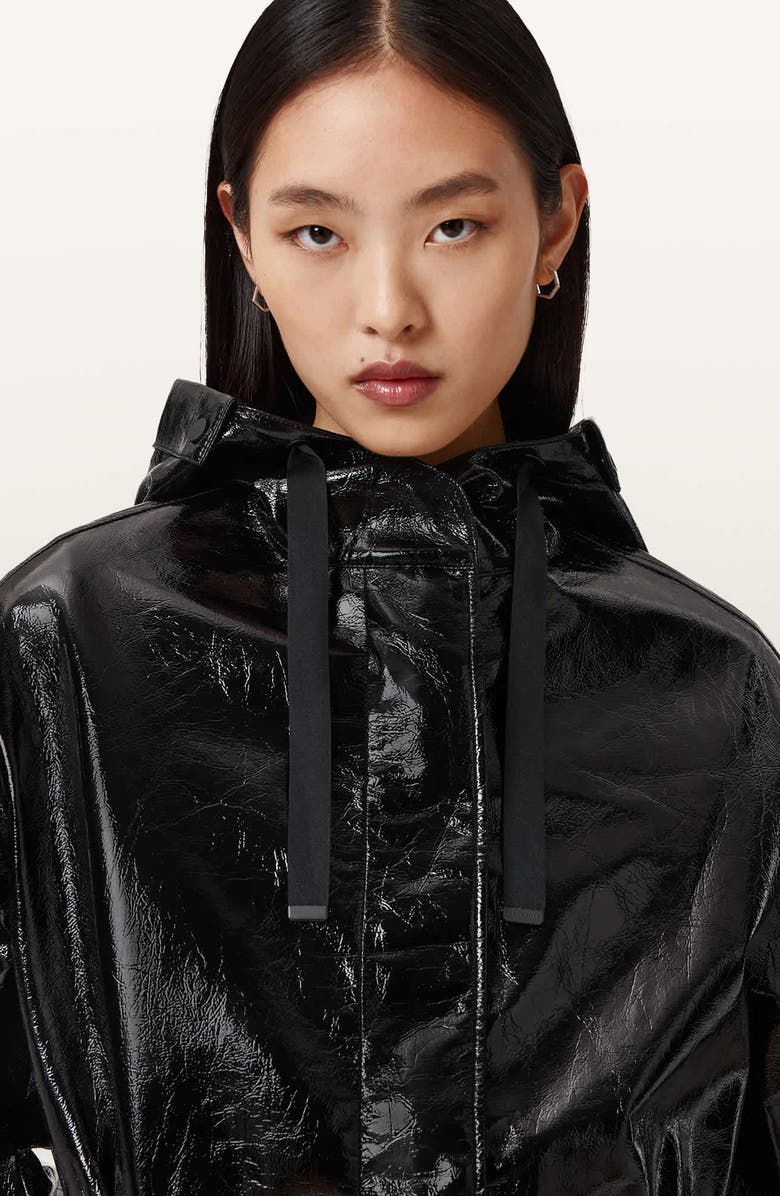 AllSaints Kelsie Shine Hooded Faux Leather Jacket, Alternate, color, Black