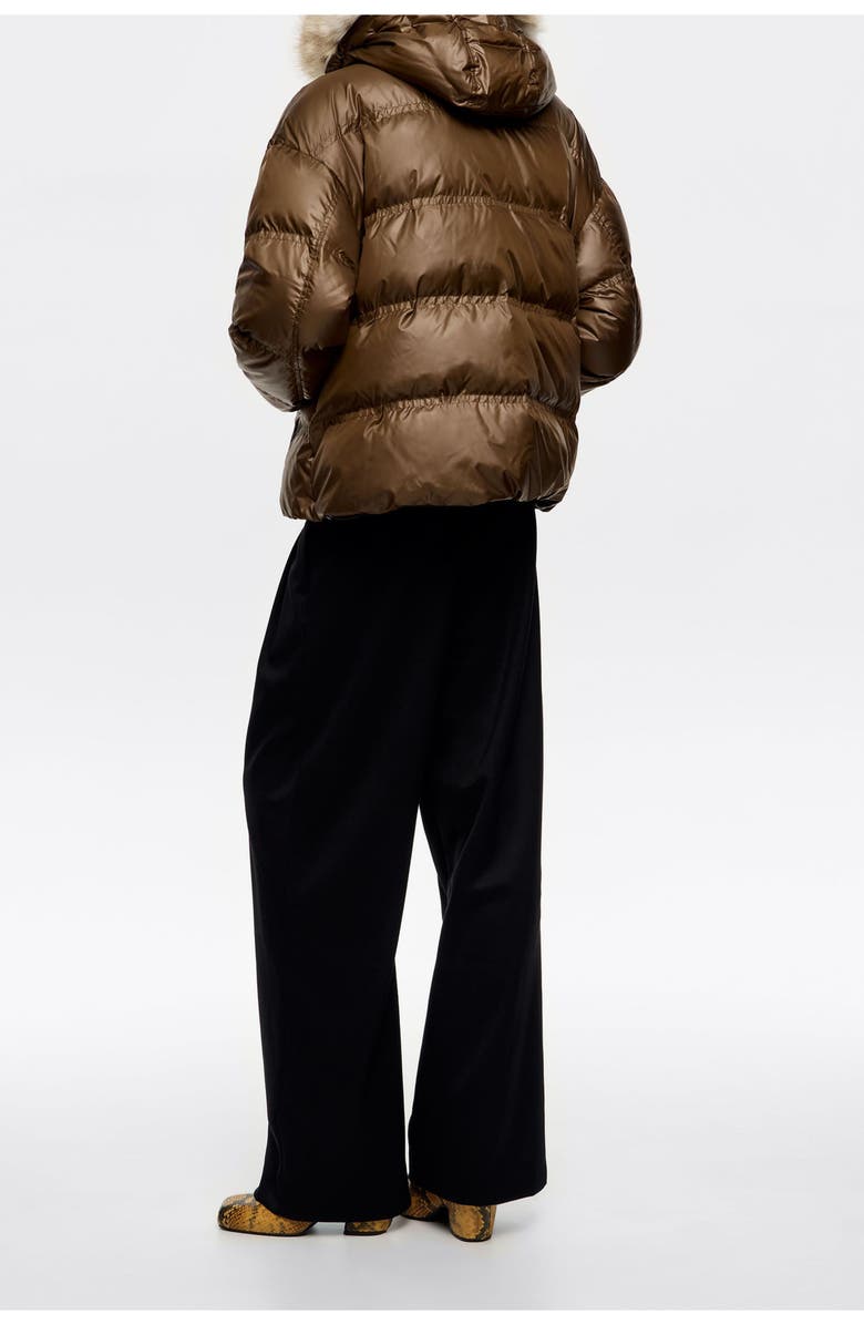 Bimba y Lola Short Fur Hooded Down Jacket, Alternate, color, Dark Olive