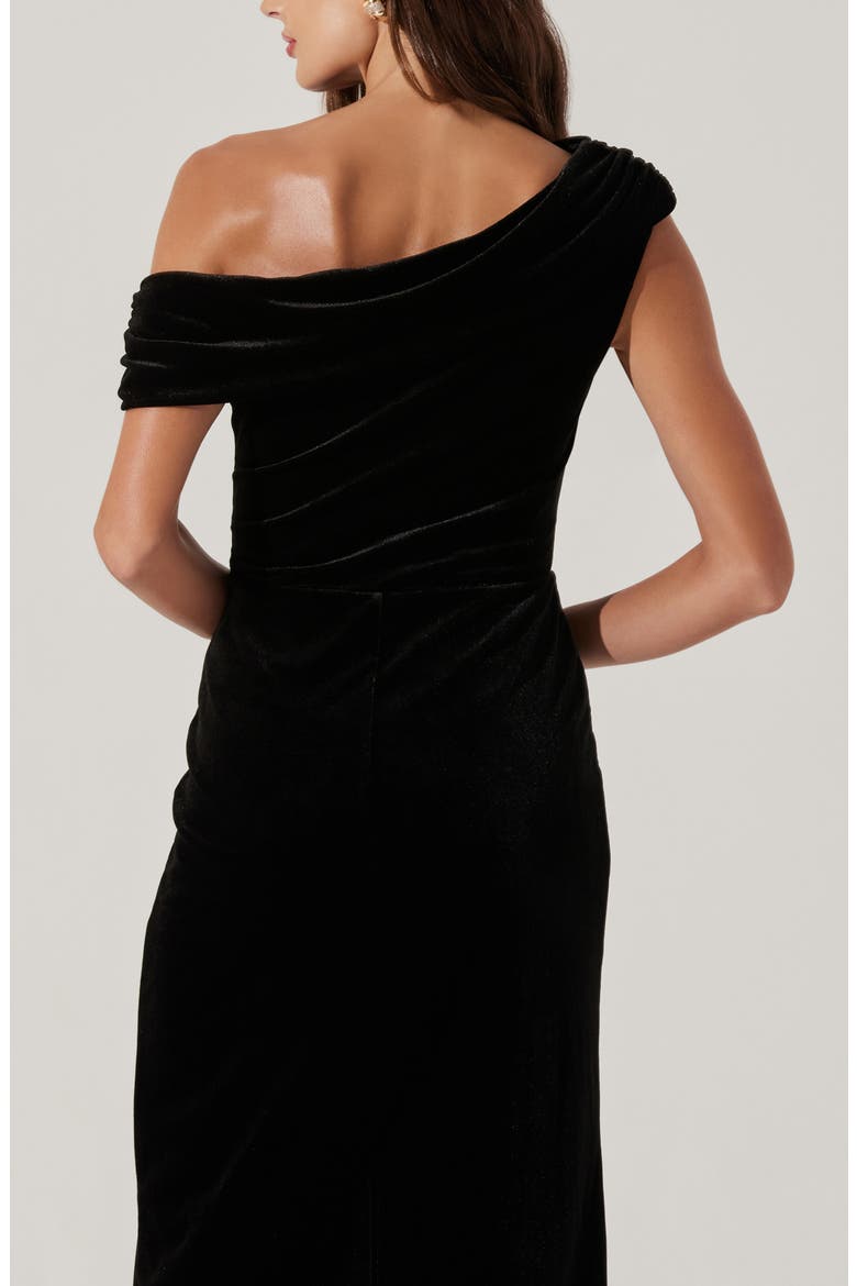 One-Shoulder Velvet Midi Dress, Alternate, color, BLACK