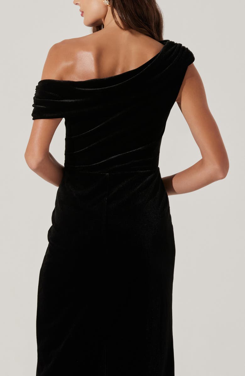 ASTR the Label One-Shoulder Velvet Midi Dress, Alternate, color, Black
