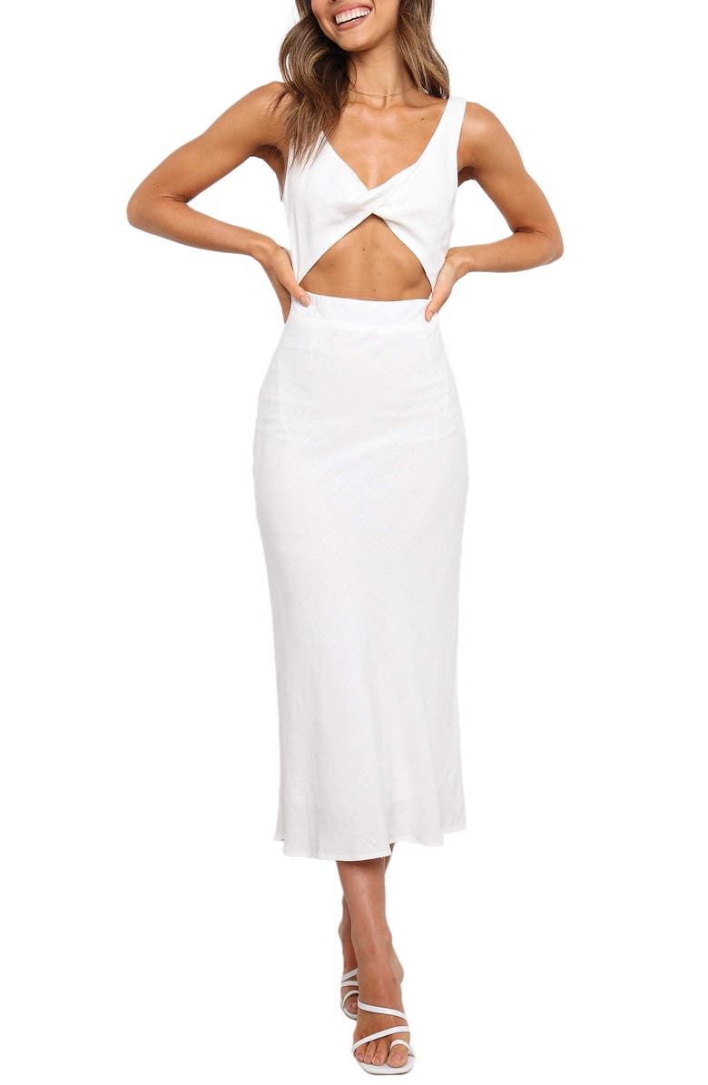 Petal & Pup Apollo Cutout Detail Midi Dress, Main, color, White