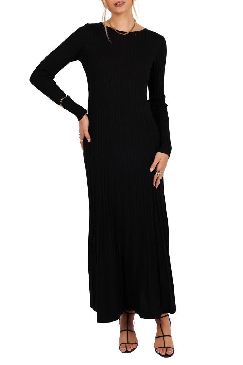 Alison Long Sleeve Rib Maxi Dress, Main, color, BLACK