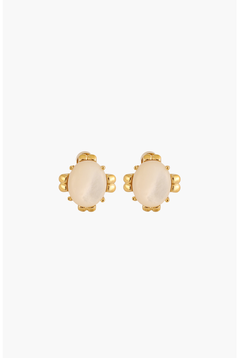White Shell Pearl Studs, Main, color, Gold