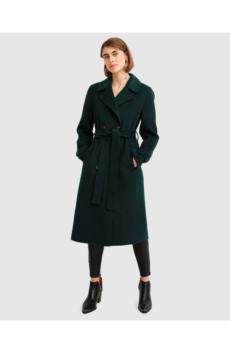 Belle & Bloom Front Runner Belted Coat, Main, color, Dark Green