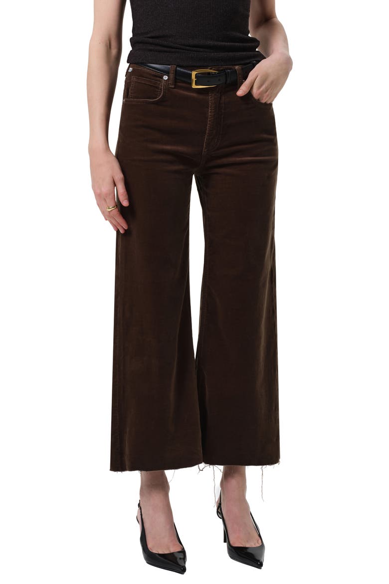 Lyra Raw Hem Ankle Wide Leg Corduroy Pants, Main, color, COSTES MEDIUM DARK GREEN