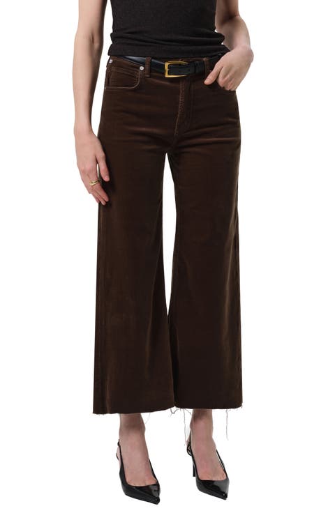 Lyra Raw Hem Ankle Wide Leg Corduroy Pants