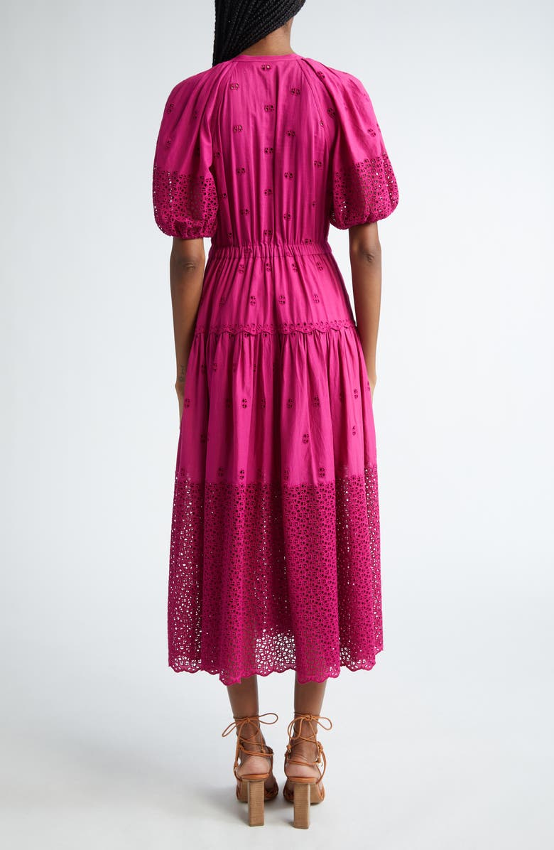 Ulla Johnson Nova Eyelet Puff Sleeve Dress, Alternate, color, Ruby