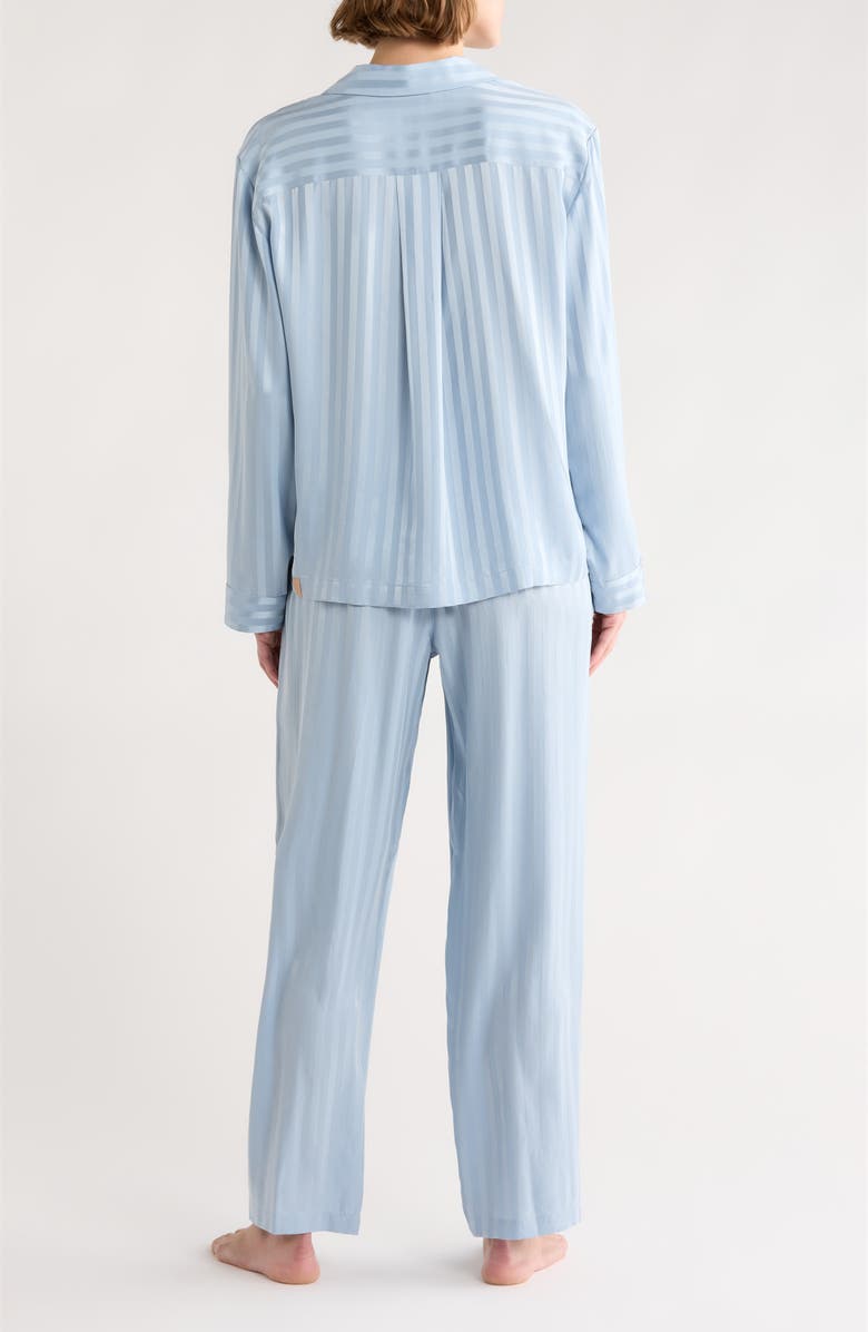 Lunya Stripe Washable Silk Button-Up Pajamas, Alternate, color, Frosted Lagoon Jacquard