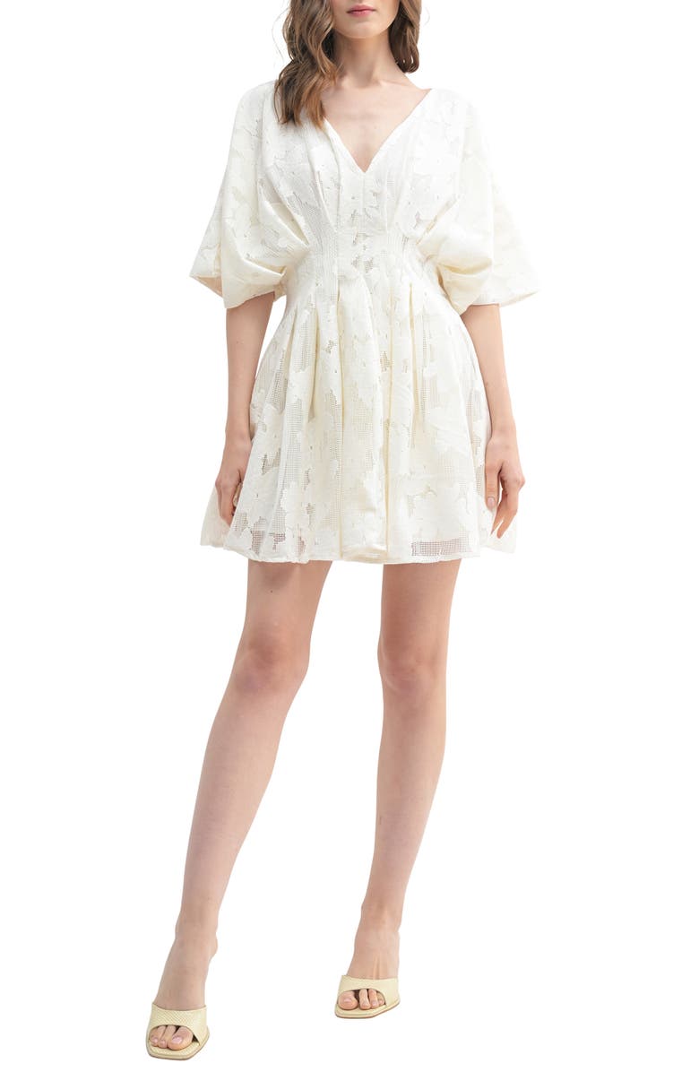 Lush Floral Lace Dolman Sleeve Pleated Minidress, Main, color,
