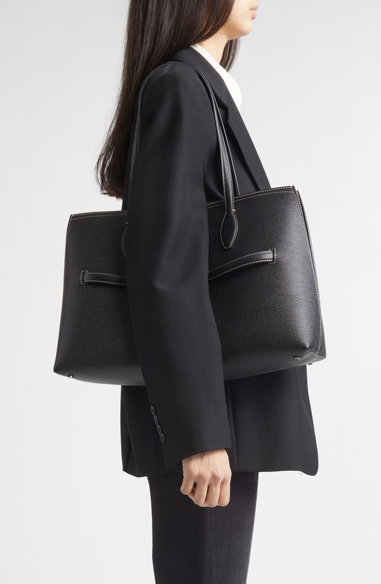 TOTEME Lounge Belted Leather Tote, Alternate, color, Black