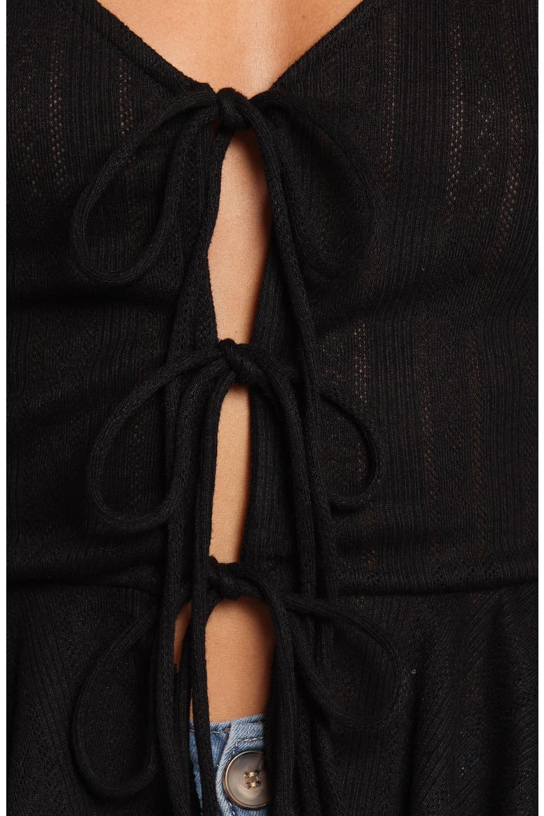 Islah Pointelle Tie Front Cardigan, Alternate, color, BLACK