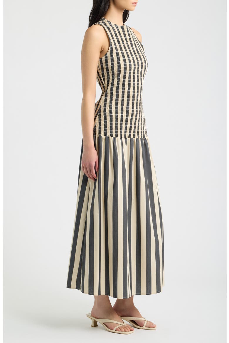 Arlin Smocked Midi Dress, Alternate, color, NOIR KHAKI