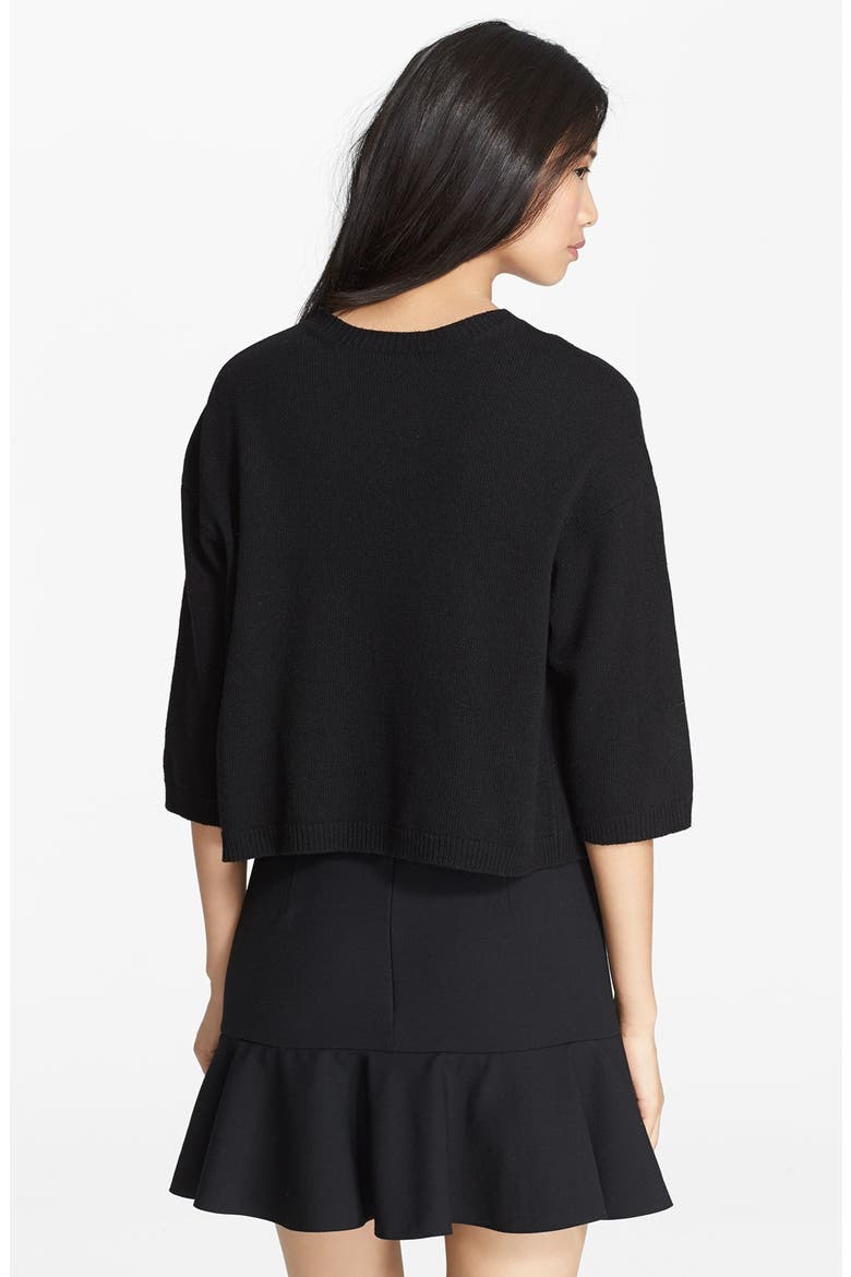 Swan Intarsia Knit Sweater, Alternate, color, BLACK