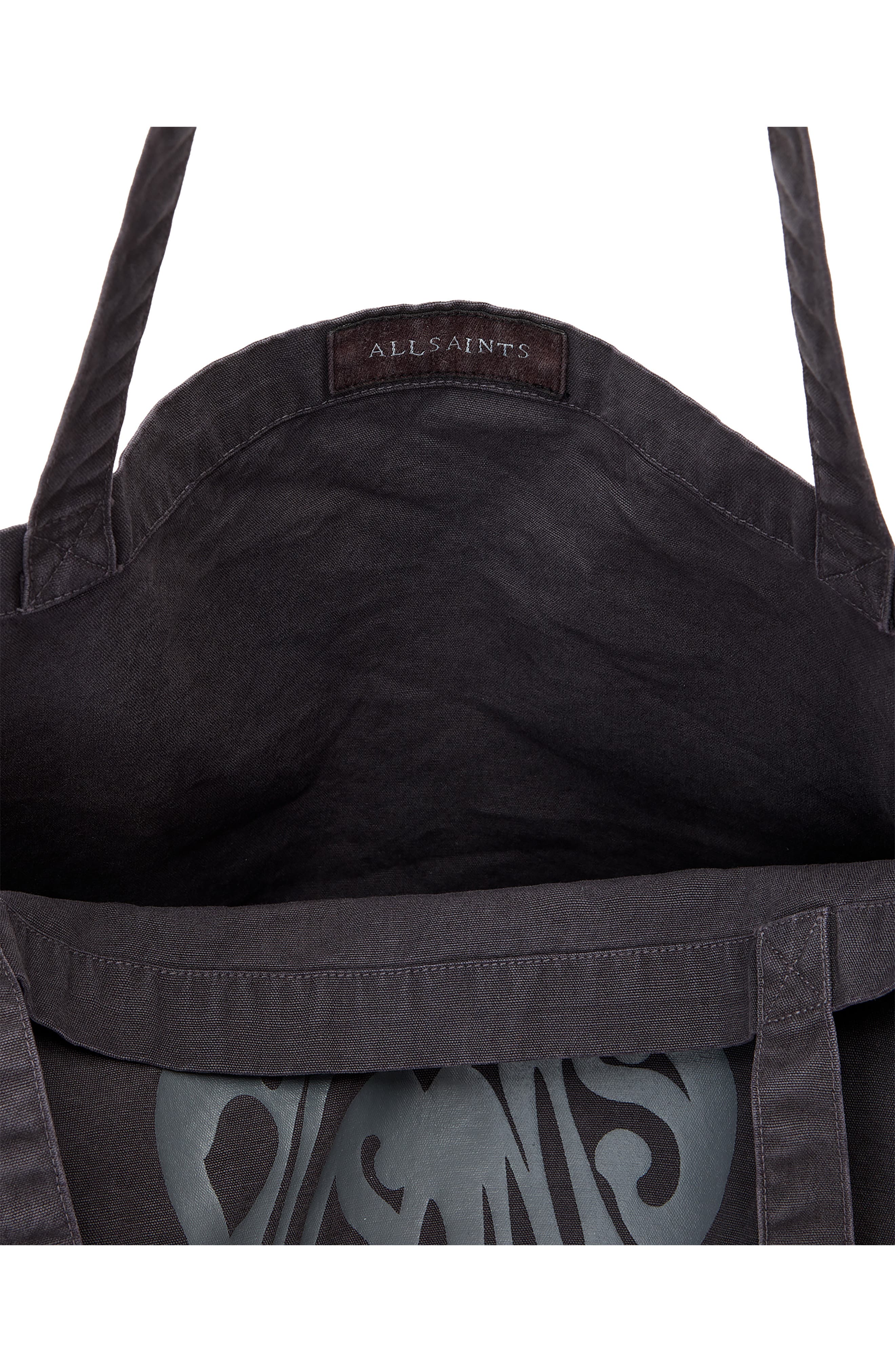 AllSaints Tripp Heart Logo Cotton Canvas Tote, Alternate, color, Washed Black