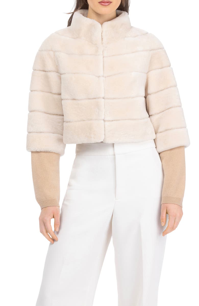 GORSKI Genuine Shearling Cropped Bolero with Cropped Sleeves, Main, color, Cream