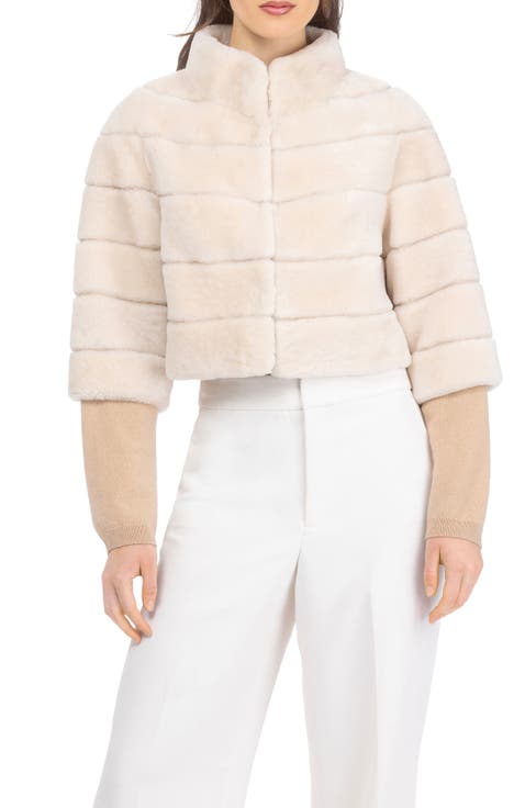 Genuine Shearling Cropped Bolero with Cropped Sleeves