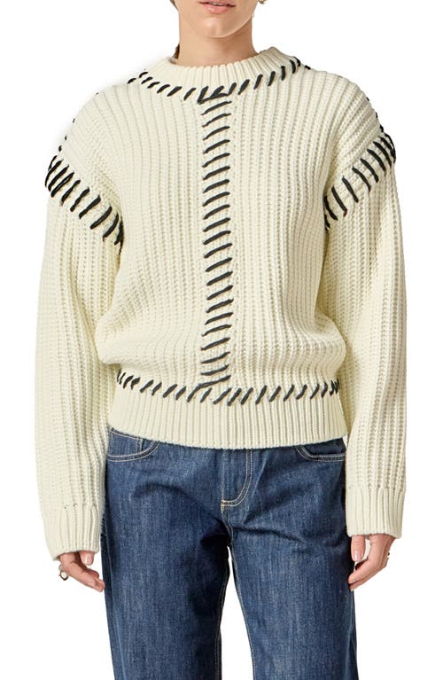 English Factory Stitch Detail Chunky Sweater In Brown