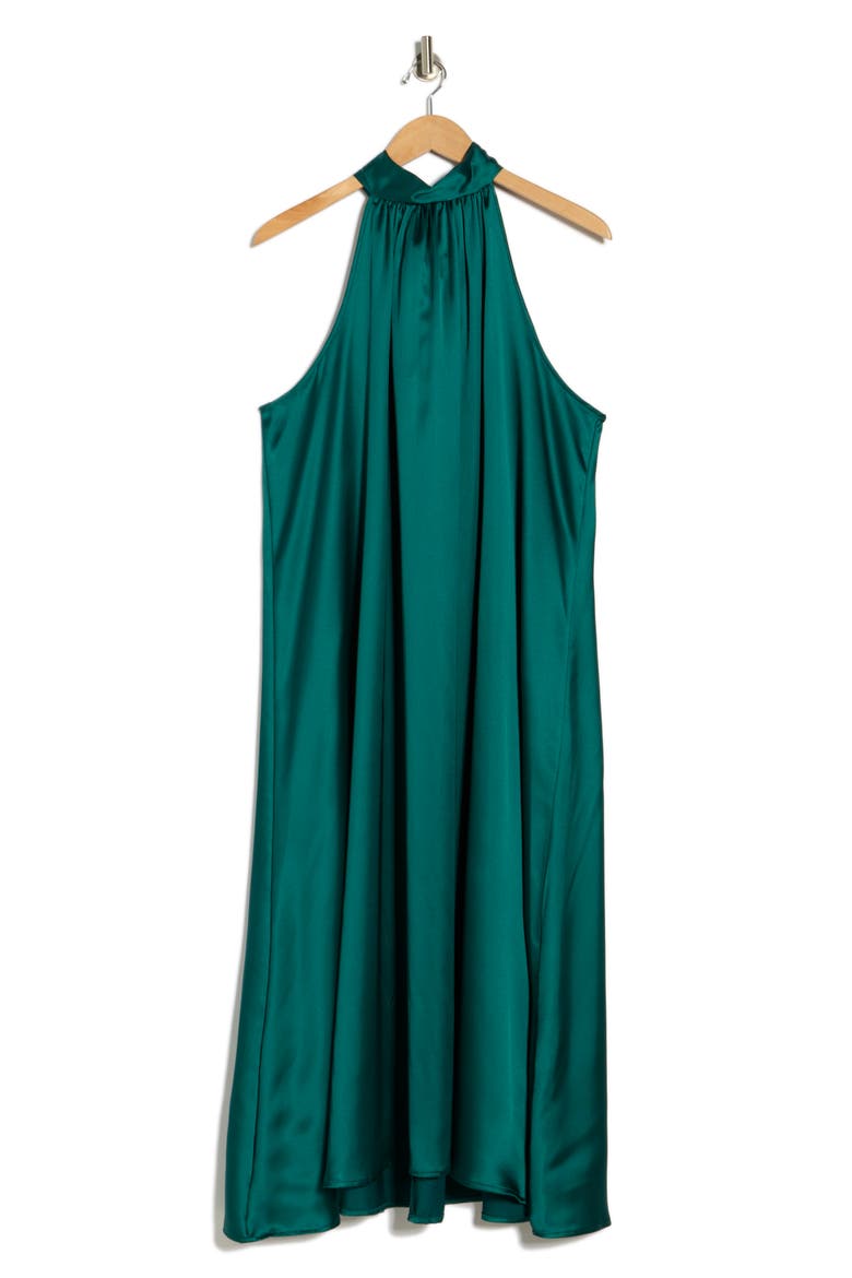 Satin Tie Neck Midi Dress, Alternate, color, HUNTER GREEN