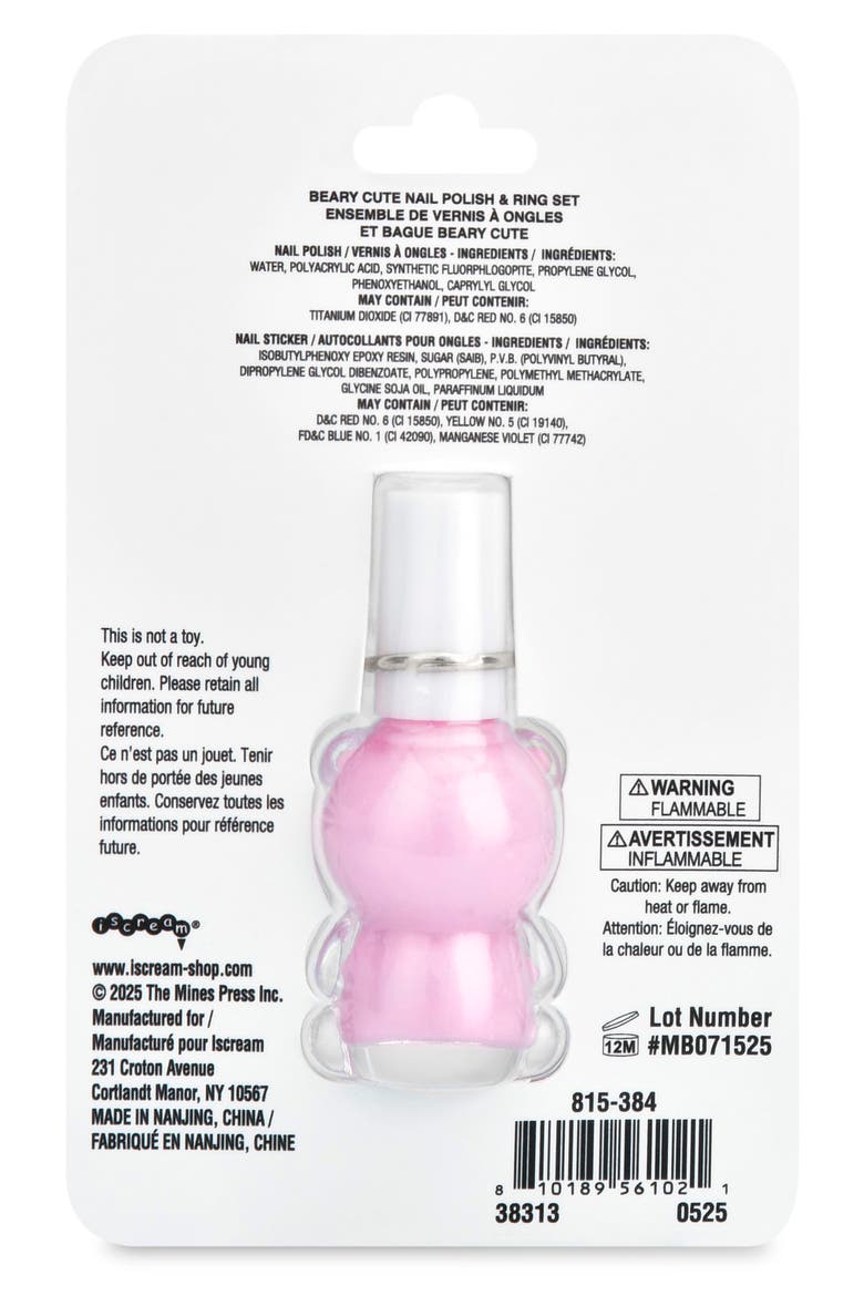 Kids' Beary Cute Nail Polish, Stickers & Ring Set, Alternate, color, MULTI
