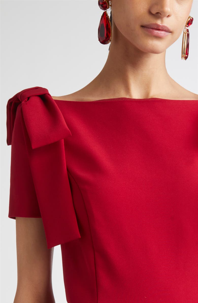 Carolina Herrera Bow Shoulder A-Line Silk Dress, Alternate, color, Garnet