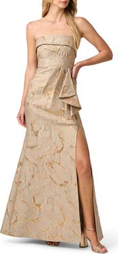 Adrianna Papell Strapless Metallic Jacquard Draped Gown