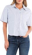 Billy T Spot On Stripe Linen Blend Crop Button-Up Shirt