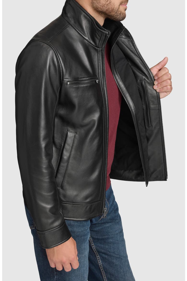 Leather Moto Jacket with Attached Bib, Alternate, color, BLACK