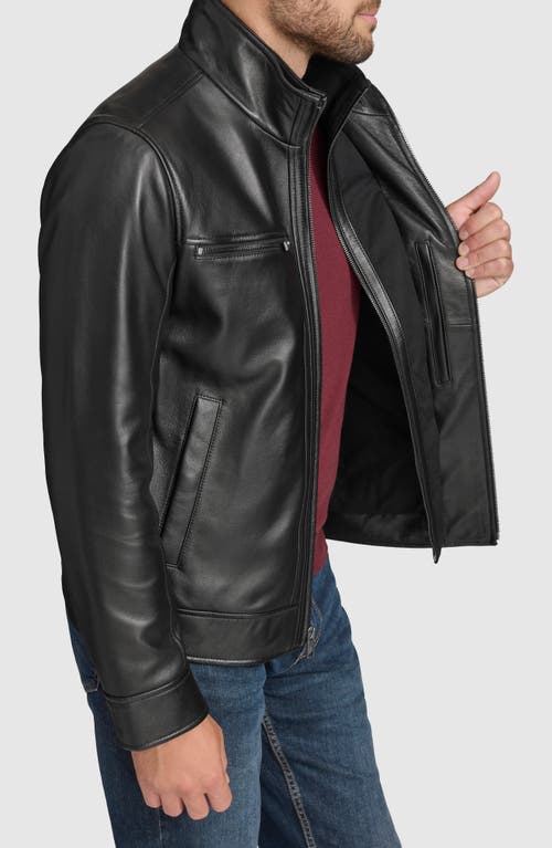 Andrew Marc Leather Moto Jacket With Attached Bib In Black