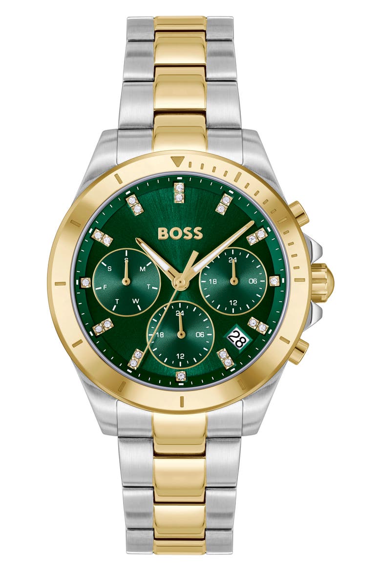 Alley Chronograph Bracelet Watch, 36mm, Main, color, GREEN/ TWO TONE