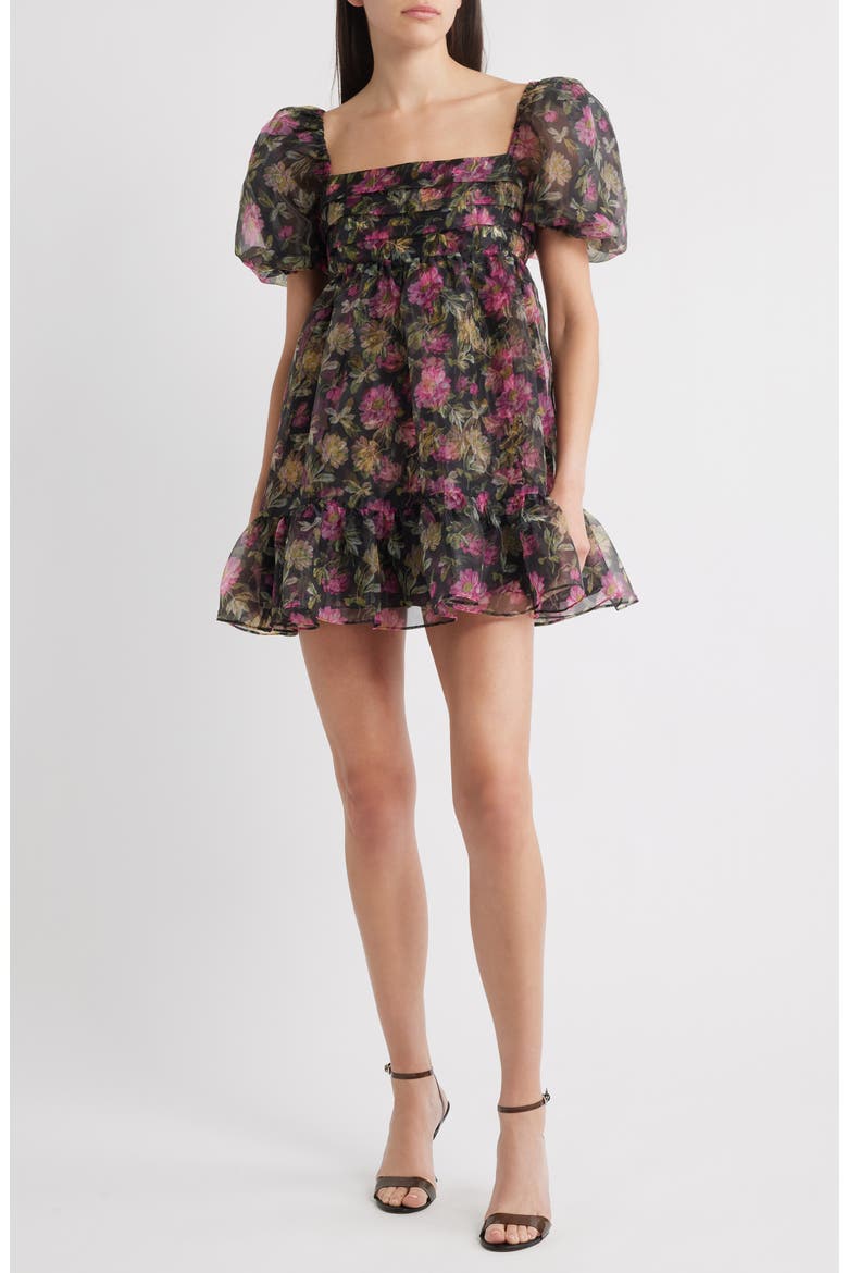 Posh Babydoll Minidress, Main, color, BLACK MULTI