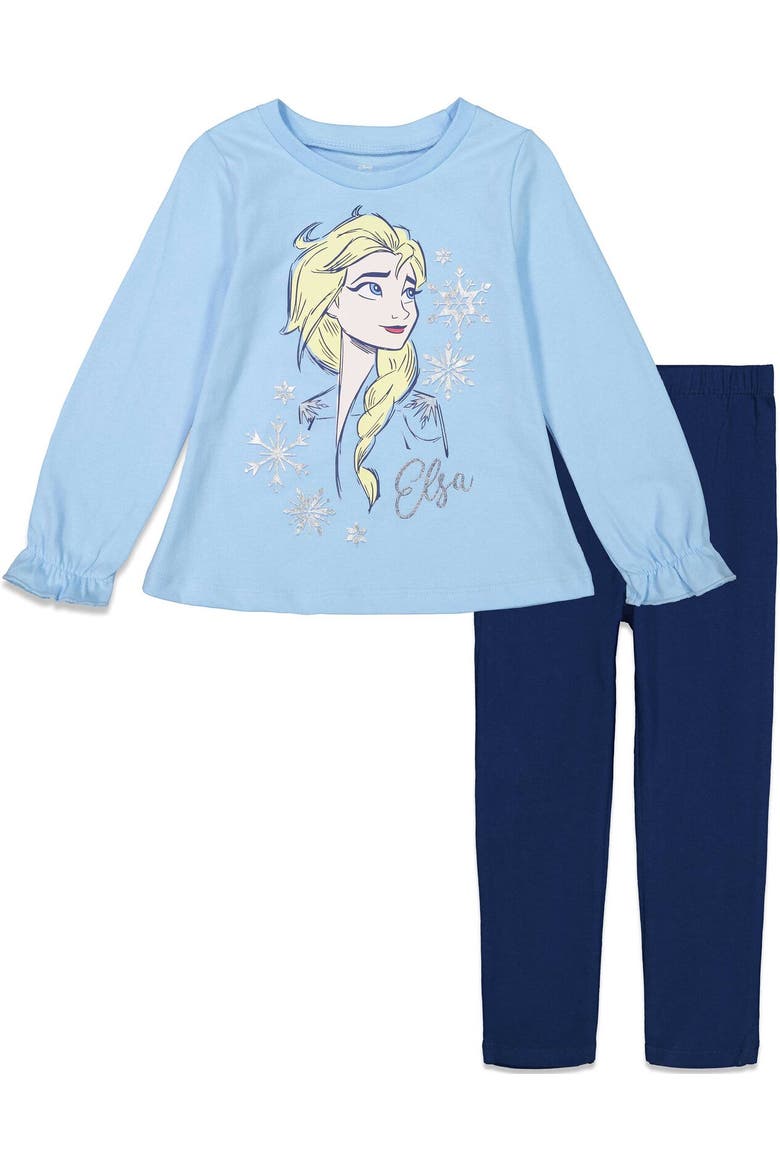Queen Elsa Frozen Long Sleeve T-Shirt & Leggings Set, Main, color, Light Blue