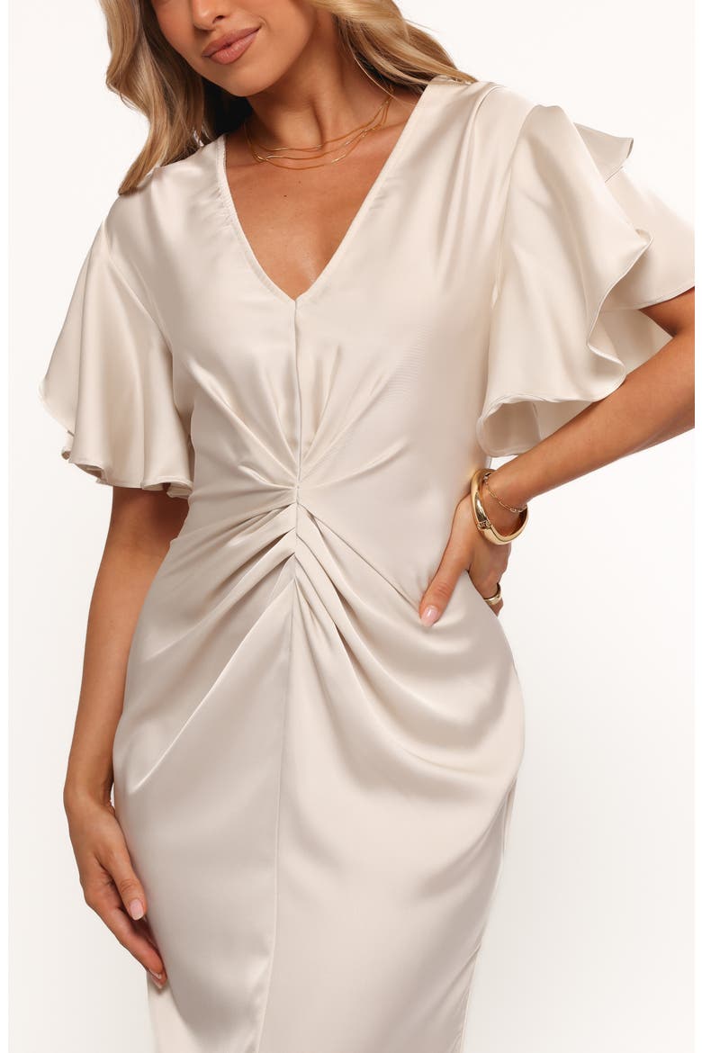 Georgianna Center Ruched Satin Maxi Dress, Alternate, color, DOVE