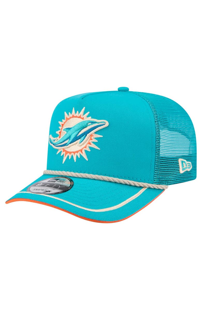 New Era Men's New Era Aqua Miami Dolphins Vintage Team Rope A-Frame Trucker 9FIFTY Snapback Hat, Main, color, Aqua