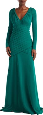 Tadashi Shoji Pleat Detail Long Sleeve Gown