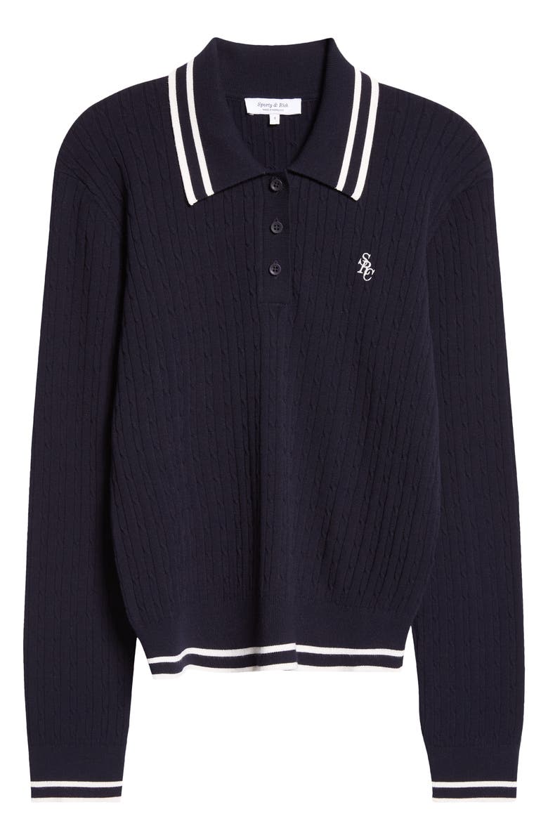 Sporty & Rich Cable Tipped Long Sleeve Polo Sweater, Alternate, color, 