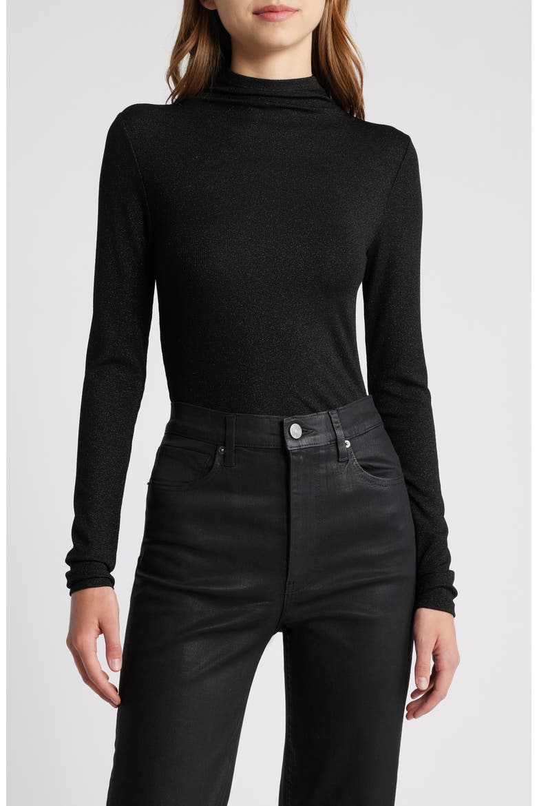 Metallic Funnel Neck Top, Main, color, BLACK