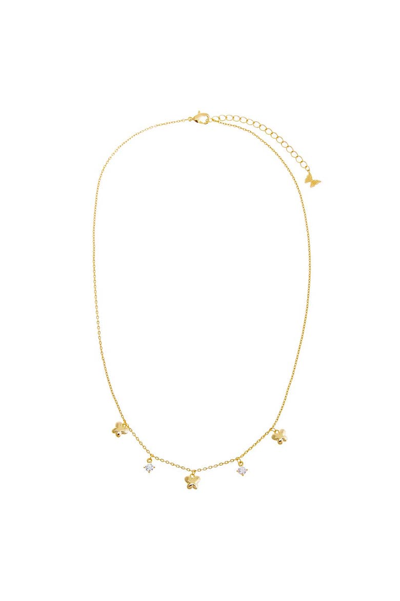 CZ X Puffy Butterfly Dangling Necklace, Alternate, color, Gold