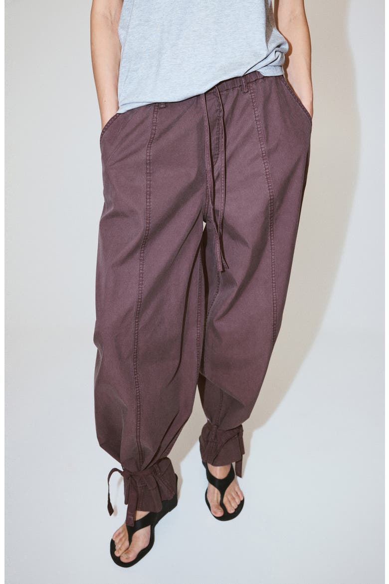 Tie Cuff Cotton Blend Drawstring Pants, Alternate, color, PURPLE