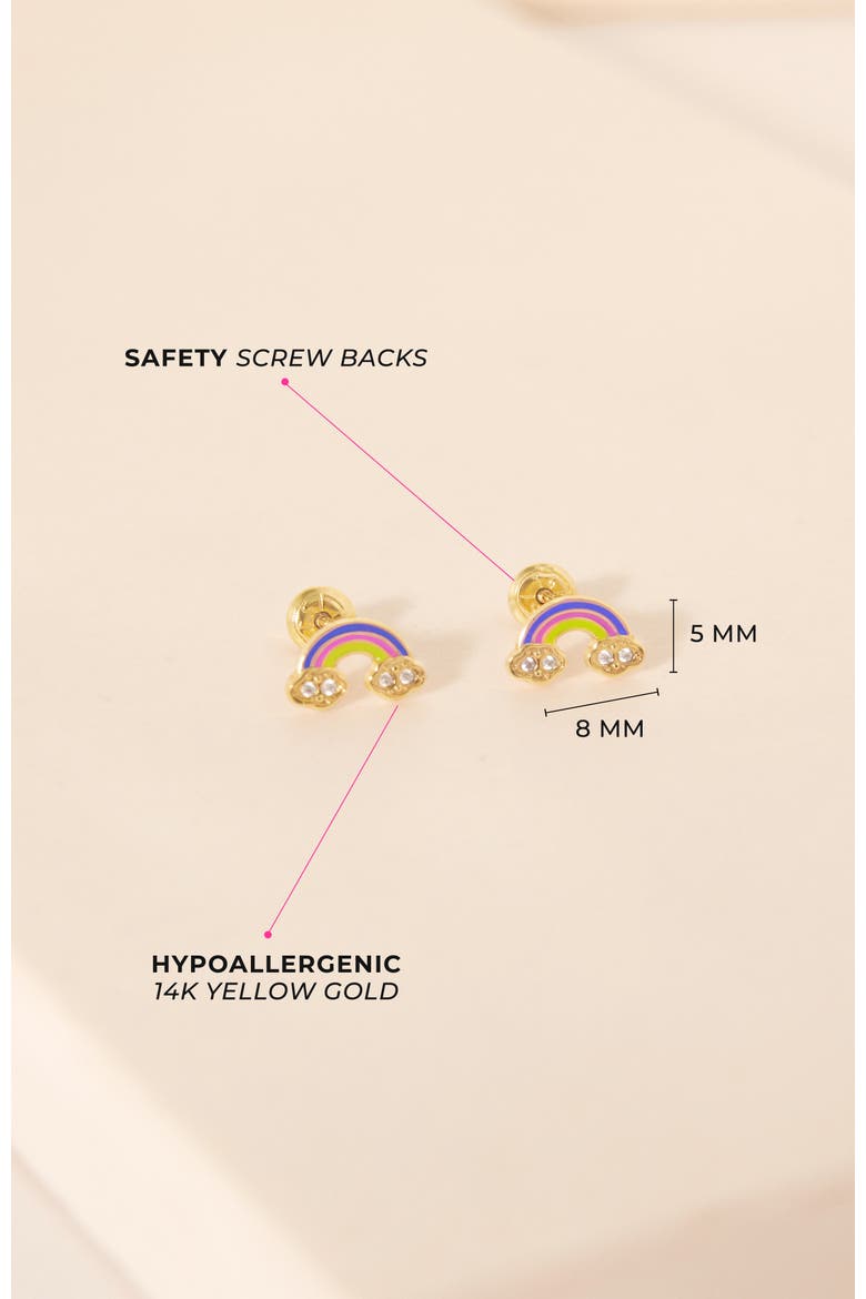 14k Rainbow Enamel Girl Earrings, Alternate, color, Gold