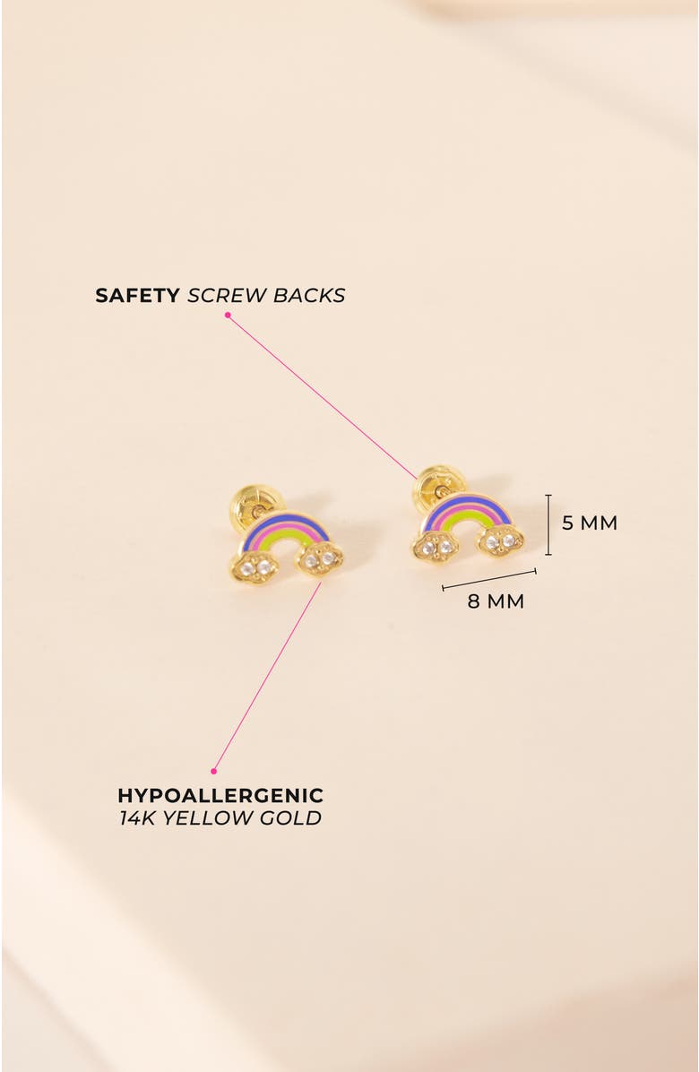 In Season Jewelry 14k Rainbow Enamel Girl Earrings, Alternate, color, Gold