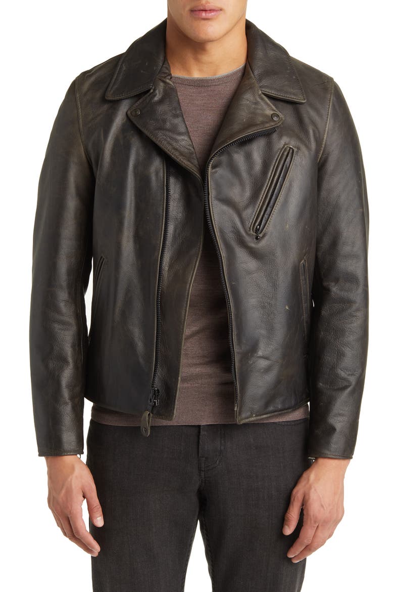 Cowhide Leather Moto Jacket, Main, color, GREY